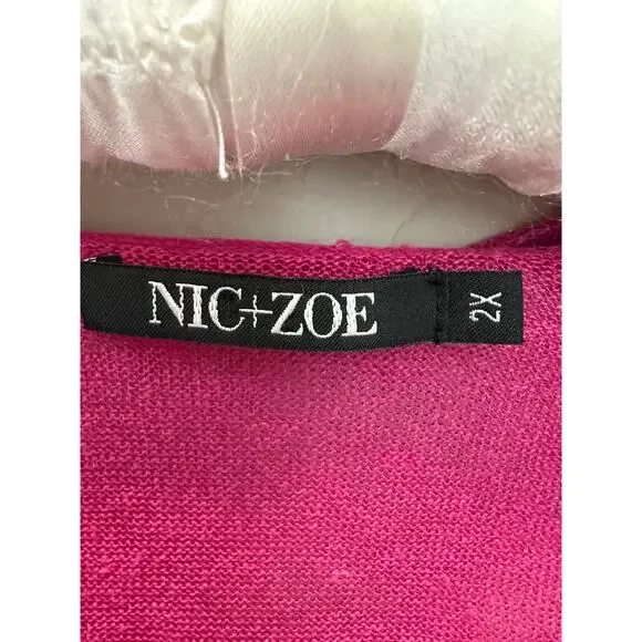 NIC+ZOE | Magenta Pink Plus Size Linen Blend Surplice Deep V-Neck Cardigan | 2X - Picture 5 of 6